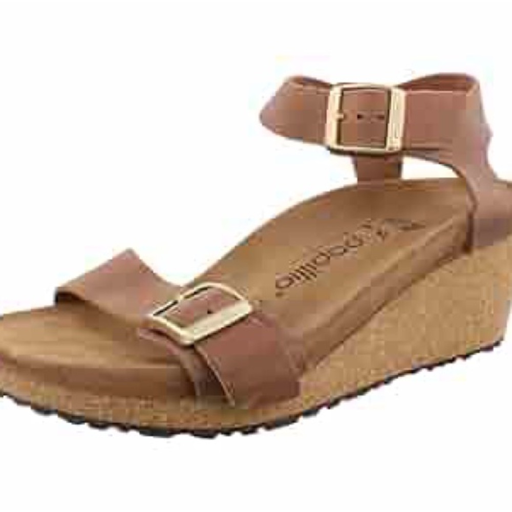 Birkenstock Papillio Soley Brown Leather Wedge Sandals